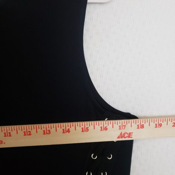 EVEREVE Allison Joy Body Con Ponte Little Black Dress LBD Grommet‎ & Lacing XL - Picture 6 of 11